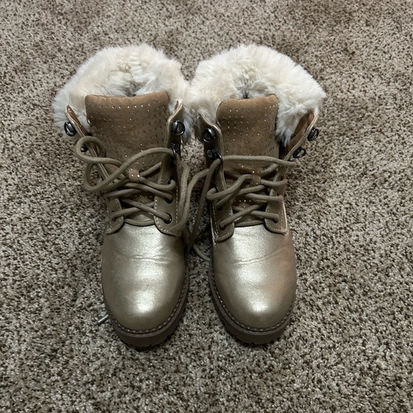 Women's Sprit brush gold lace up booties. - Picture 2 of 8